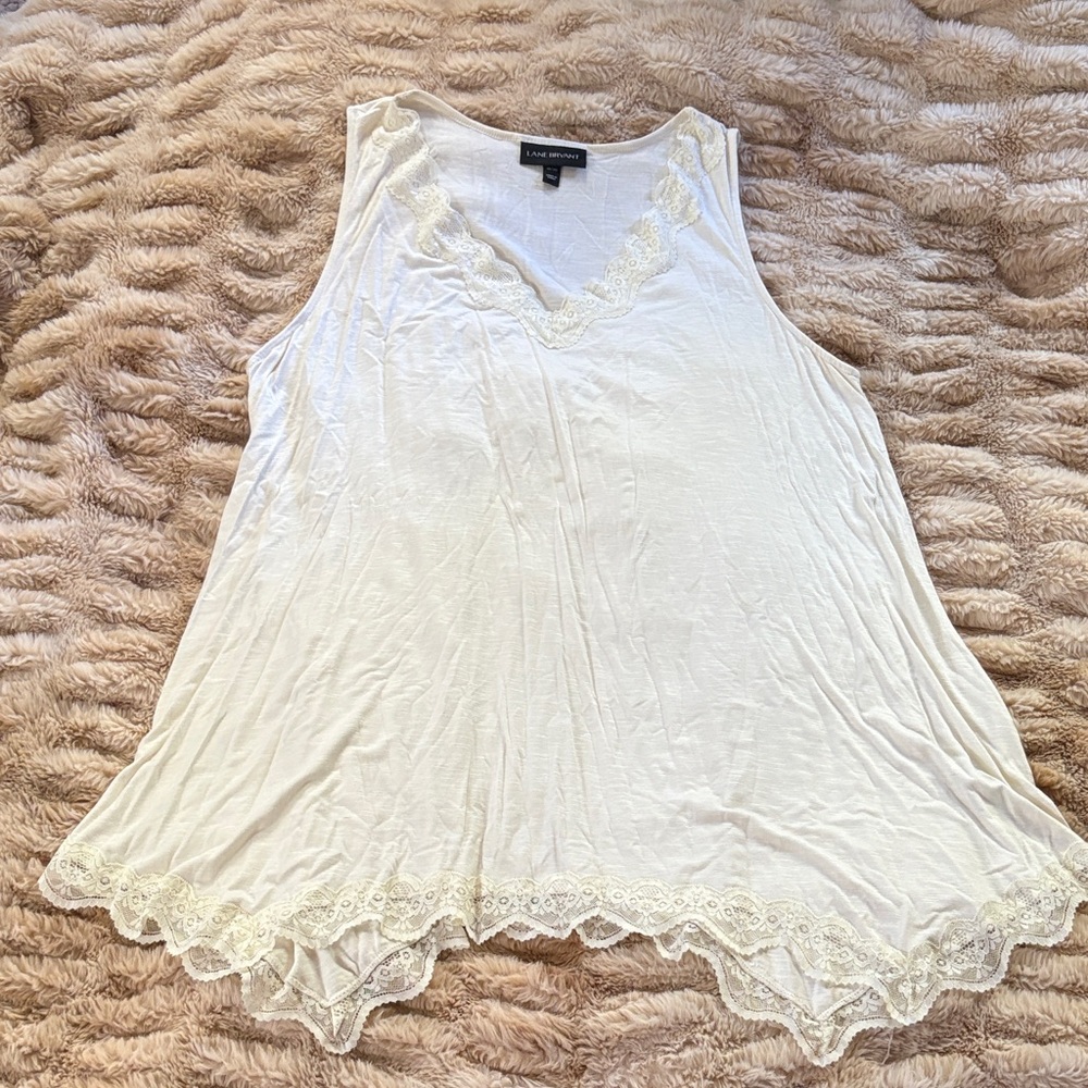 Cream Lace-Trimmed Tank Top